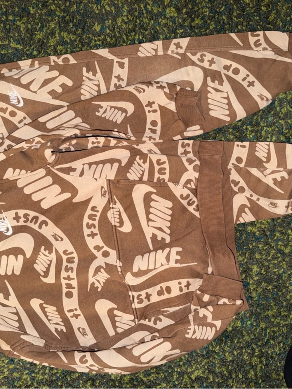 Nike Brown and Beige Allover Logo Hoodie